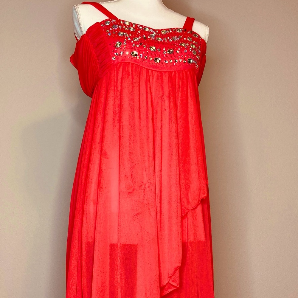 Red kids dress with rhinestones on front
